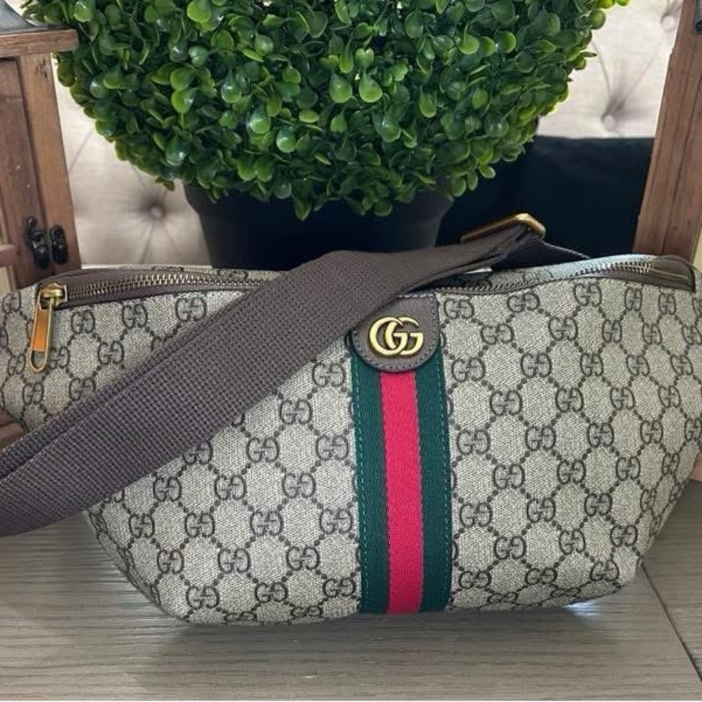 Gucci Beige Crossbody Bag with Green and Red Stripe